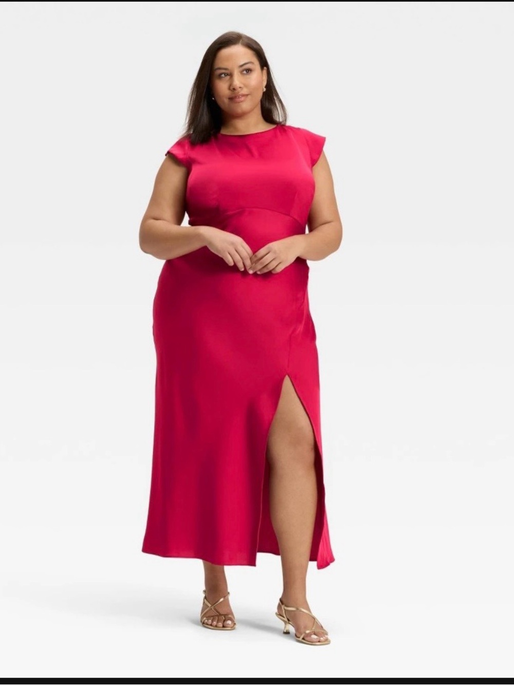 Elegant Cap-Sleeve Maxi Dress in Fuchsia size XXL